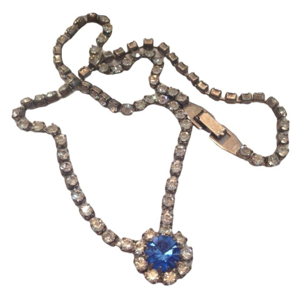 Vintage Rhinestone Necklace With Royal Blue Center Rhinestone